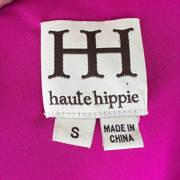 Haute Hippie Fuschia Pink 100% Silk Sleeveless Cowl Neck Tie Waist Dress Size S - Picture 7 of 9